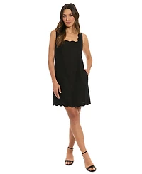 London Times Petite Square-Neck Scallop-Trim Shift Dress