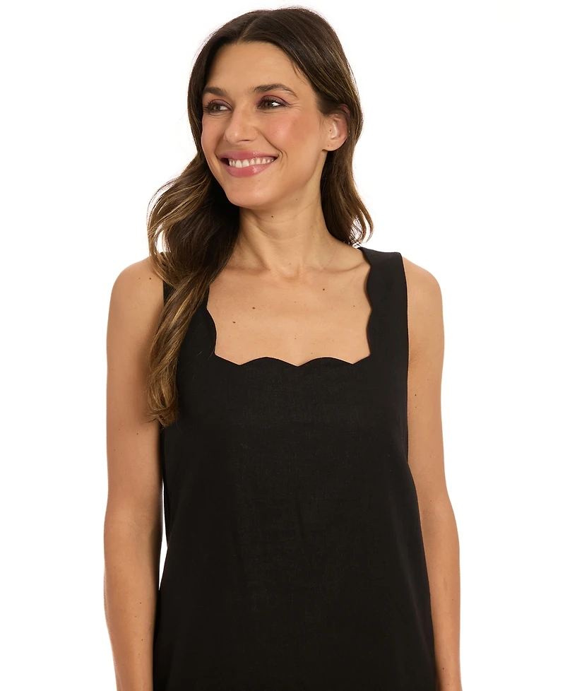 London Times Petite Square-Neck Scallop-Trim Shift Dress