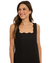 London Times Petite Square-Neck Scallop-Trim Shift Dress