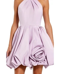 Mac Duggal Women's Satin High Neck Sleeveless Bubble Hem Mini Dress