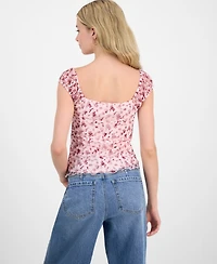 Madden Girl Juniors' Floral Printed Lace Cap-Sleeve Top