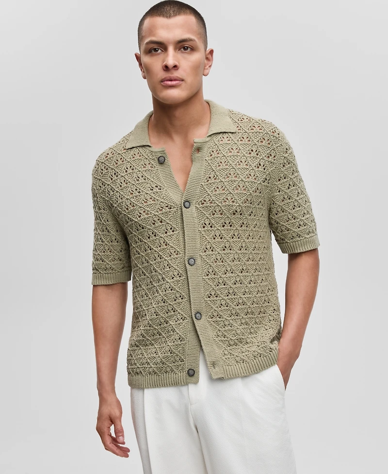 Hugo by Hugo Boss Men's Sommp Short Sleeve Knitted Textured Button-Front Shirt