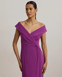 Lauren Ralph Lauren Women's Jersey Off-the-Shoulder Side-Slit Column Gown
