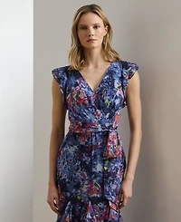 Lauren Ralph Lauren Women's Print Ruffle-Trim Crinkle Georgette Gown