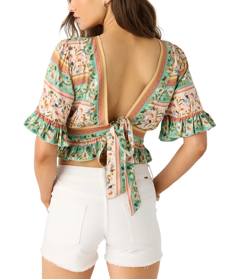 O'Neill Juniors' Harlow Printed Reversible Ruffled Crop Top