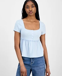 Hippie Rose Juniors' Square-Neck Short-Sleeve Babydoll Top