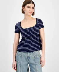 Hippie Rose Juniors' Square-Neck Short-Sleeve Babydoll Top