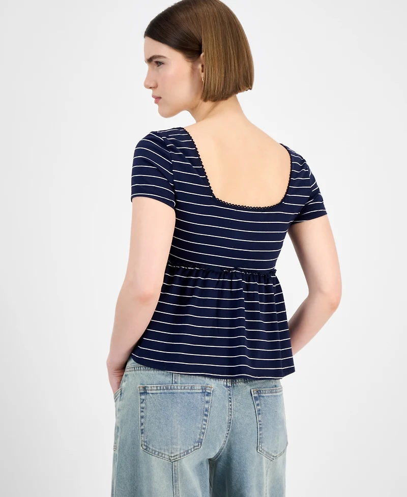 Hippie Rose Juniors' Square-Neck Short-Sleeve Babydoll Top