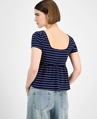 Hippie Rose Juniors' Square-Neck Short-Sleeve Babydoll Top