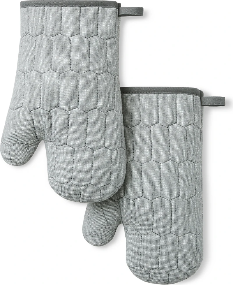 Martha Stewart Honeycomb Quilted Chambray Oven Mitt Set, 7" x 13"