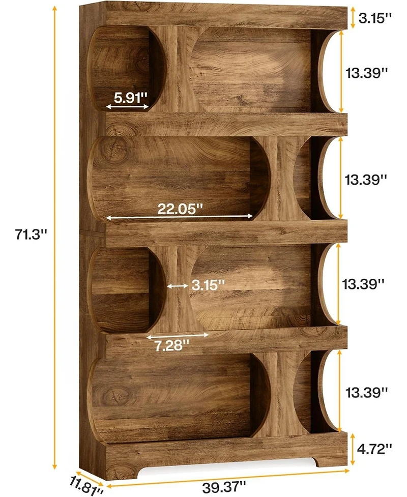 Tribesigns 71" Tall Bookcase Set of 2, 4-Tier S-Shaped Bookshelf, Wood Decorative Storage Shelving, Modern Freestanding Display Shelves, Large Library