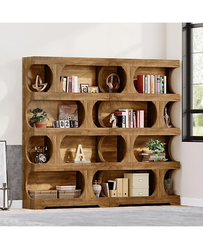 Tribesigns 71" Tall Bookcase Set of 2, 4-Tier S-Shaped Bookshelf, Wood Decorative Storage Shelving, Modern Freestanding Display Shelves, Large Library