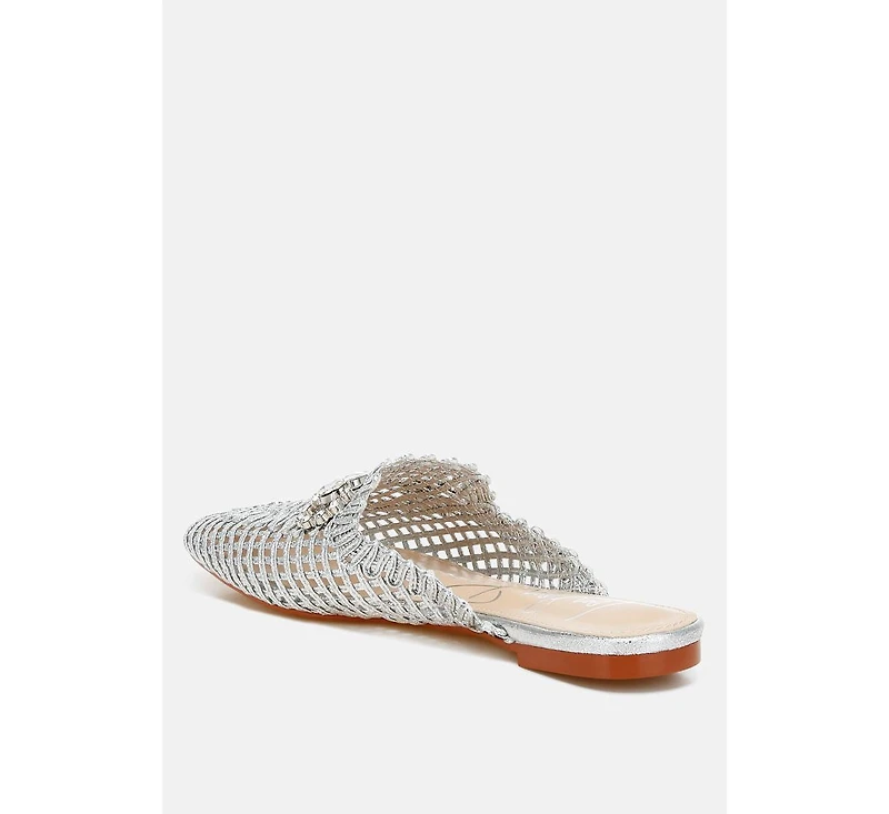 Roboma Metallic Woven Diamante Mules