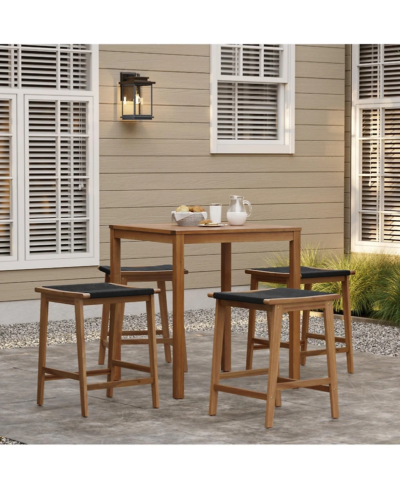 LuxenHome Outdoor Acacia Wood Counter Height Stools, Set of 2