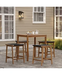 LuxenHome Outdoor Acacia Wood Counter Height Stools, Set of 2