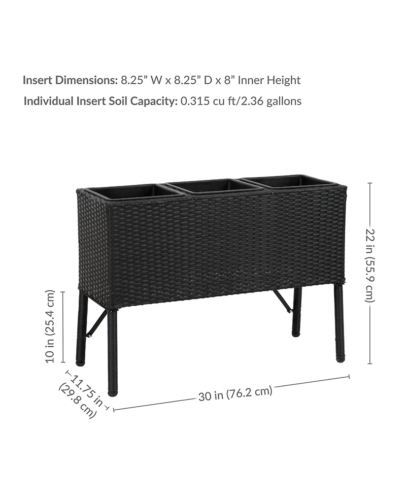3-Section Wicker Raised Planter Bed for Indoor or Outdoor Use - Black