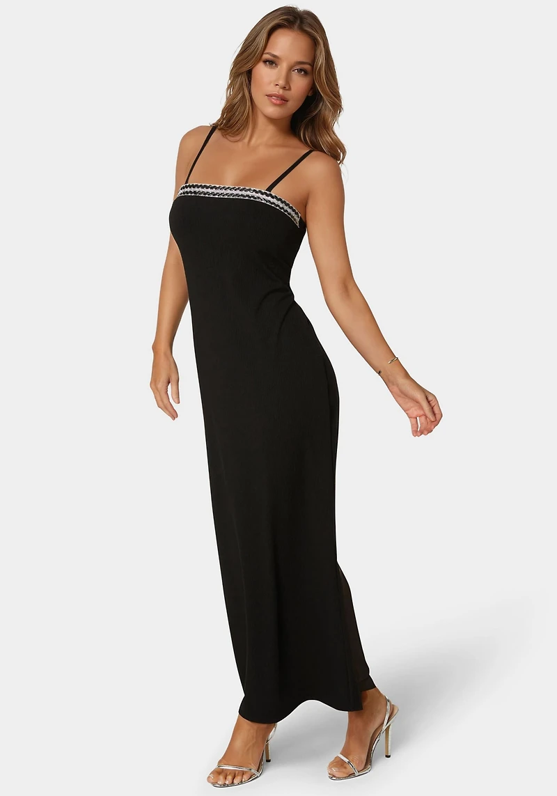 Bebe Women's Diamond Trim Rib Maxi Dress