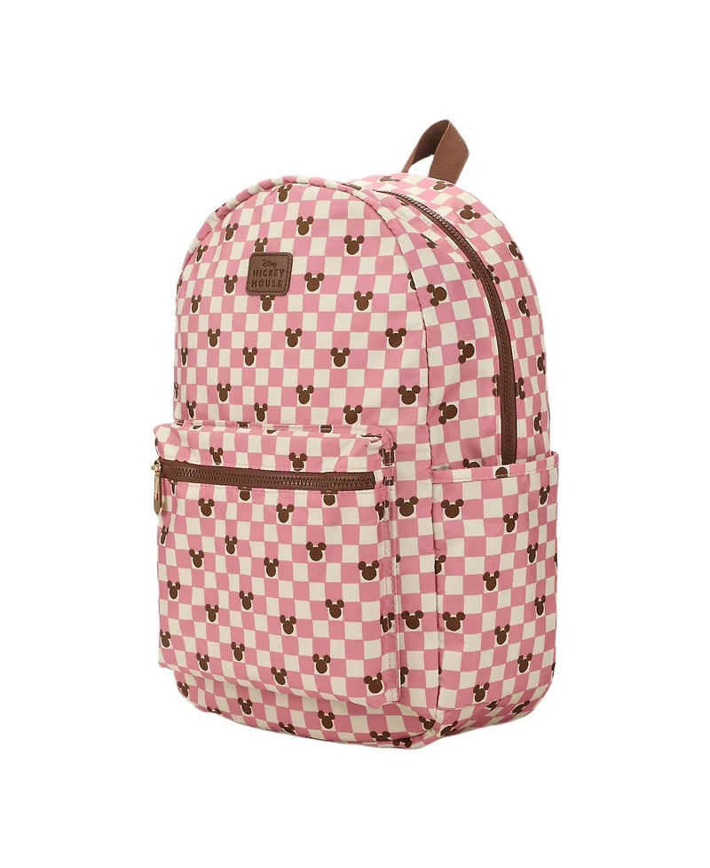 Disney Mickey Mouse Adult Pink Checkered 16.5" Travel Backpack