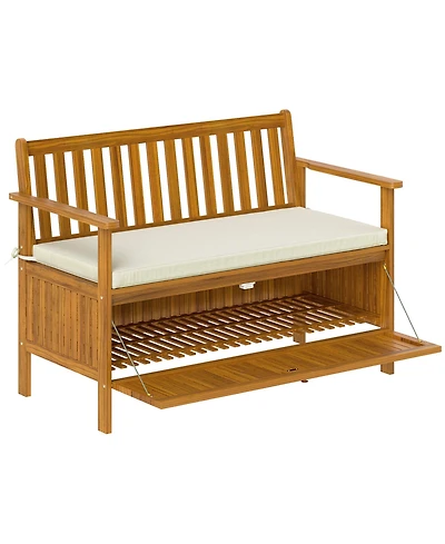 Outsunny Outdoor Bench with Storage, 2 Seater Acacia Wood Patio Bench,