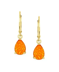 Bling Jewelry Simple White Orange Opal Created Opal Solitaire 7MM Pear Shaped Teardrop Dangle Lever Back Earrings Yellow Gold Plated .925 Sterling Sil