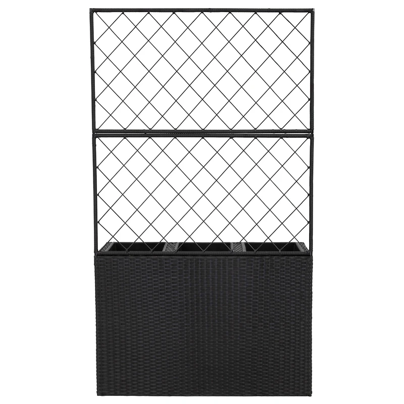 3-Section Wicker Planter Box with Trellis for Indoor or Outdoor Use - Black