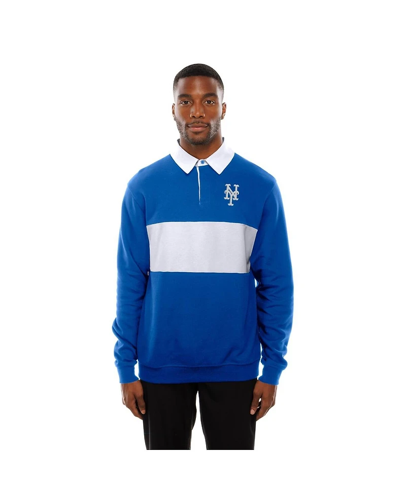 New Era Men's Royal York Mets Throwback Prep Color Block Rugby Polo Shirt