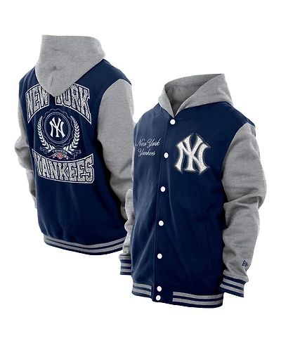 New Era Men's Navy New York Yankees Throwback Prep Full-Snap Hoodie Jacket