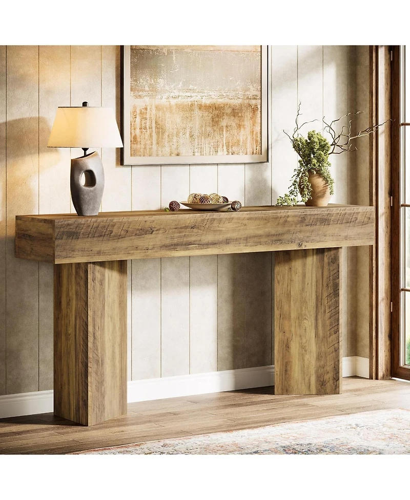 Tribesigns 63-Inch Farmhouse Console Table, Narrow Long Sofa Table Behind Couch, Wood Entry Console for Entryway, Living Room, Foyer, Rustic Brown