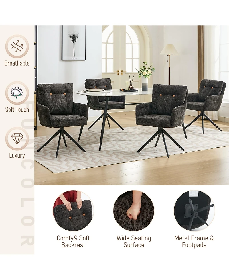 Dyhome Dining Chairs Set of 2, Mid Century Modern Swivel with Arm, Upholstered Accent Chair for Kitchen Living Room, Metal B