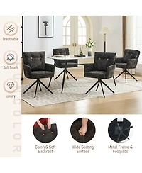 Dyhome Dining Chairs Set of 2, Mid Century Modern Swivel with Arm, Upholstered Accent Chair for Kitchen Living Room, Metal B