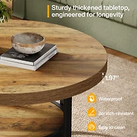 Tribesigns Round Coffee Table for Living Room, 2-Tier Center Table with Storage Shelf, 31.1-Inch Industrial Cocktail Tea Table with Sturdy Curved Meta