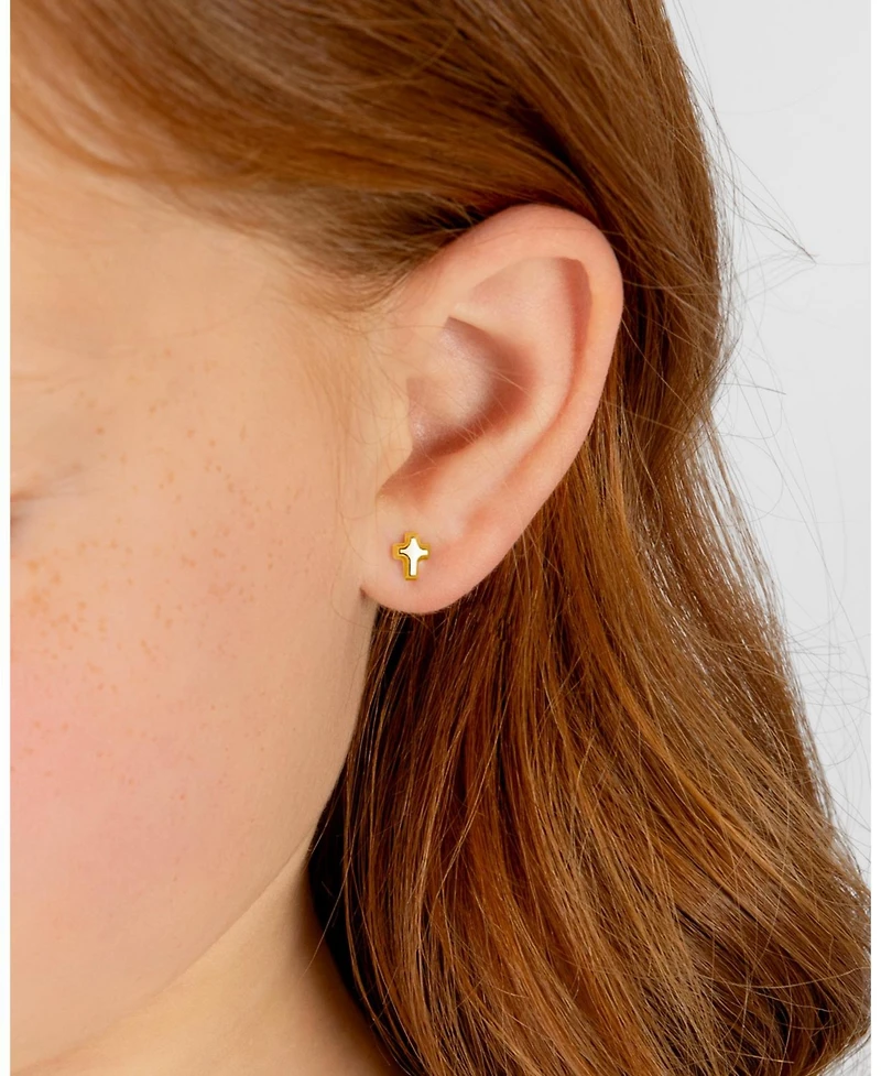 Tiny Blessings Children's 14K Gold Simple Cross Studs Girls' Screw Back Earrings