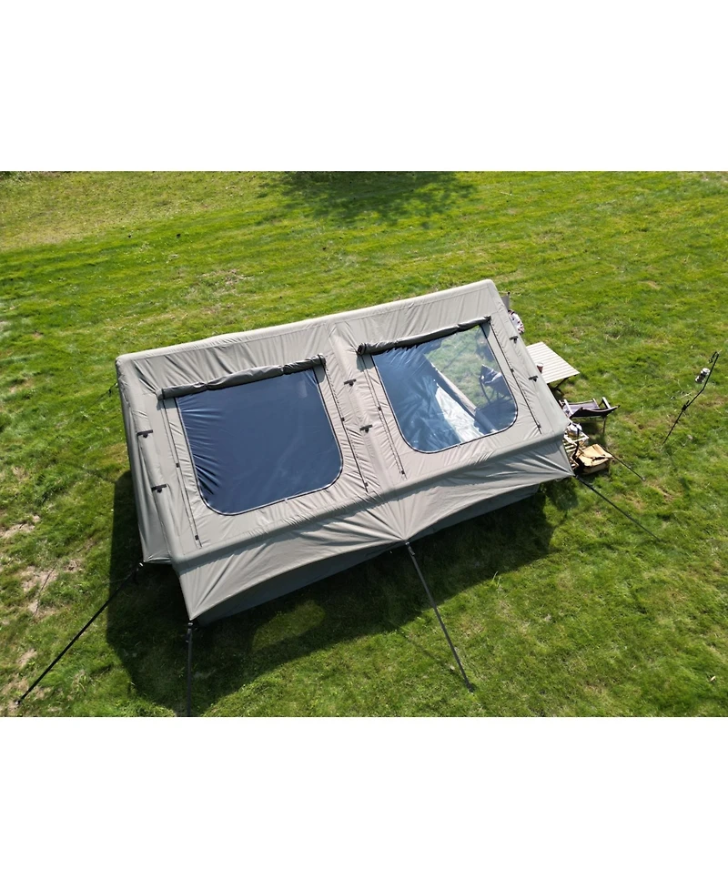 Streamdale 9.8' x 13' Air Glamping Tent Easy Setup, Waterproof, 4-Season with Hand Pump, Mesh & Chimney (Army Green