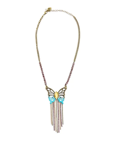 Betsey Johnson Faux Stone Boho Butterfly Fringe Pendant Necklace