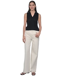 Dkny Jeans Women's Lacey Stitch Collared Sleeveless Sweater