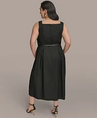 Donna Karan New York Plus Square-Neck Belted Midi Dress