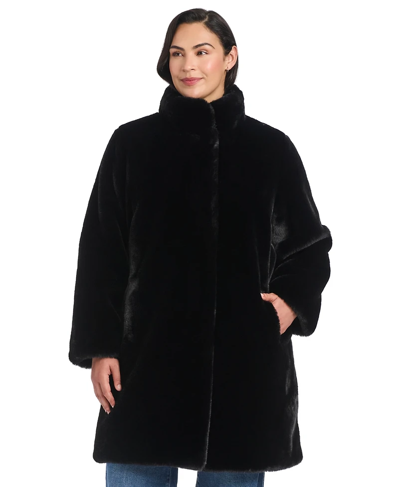 Jones New York Plus Stand-Collar Faux-Fur Coat