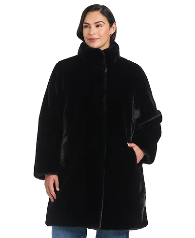 Jones New York Plus Stand-Collar Faux-Fur Coat