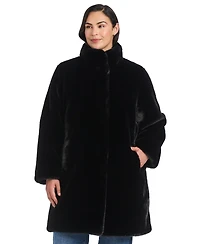 Jones New York Plus Stand-Collar Faux-Fur Coat