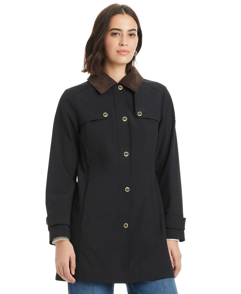 Jones New York Women's Hooded Corduroy-Collar Softshell Coat, Exclusively at Macy's