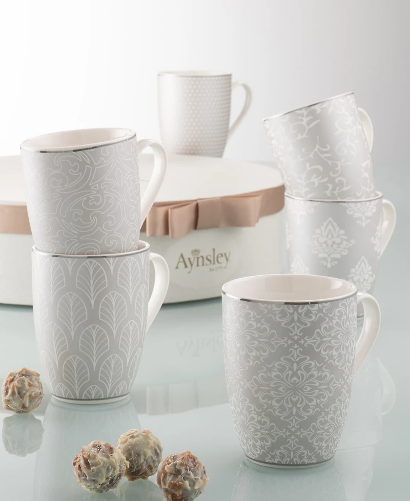 Silver Brocade Mugs, Set of 6