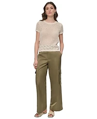 Dkny Jeans Women's Mixed-Stitch Short-Sleeve Sweater - G0H