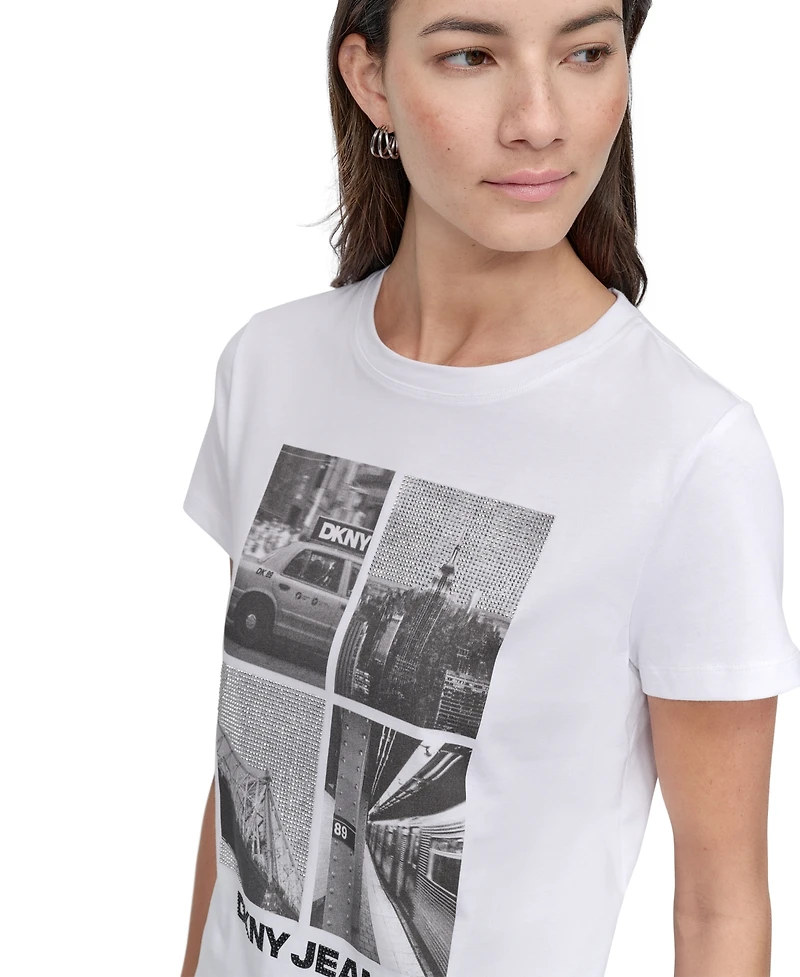 Dkny Jeans Women's Embellished Graphic Print Crewneck T-Shirt - WHB