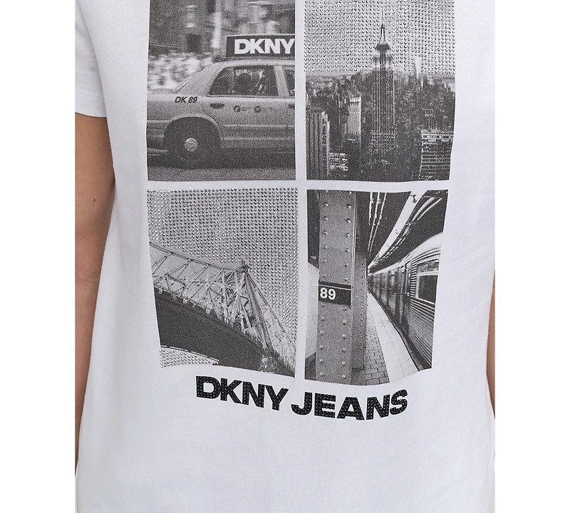 Dkny Jeans Women's Embellished Graphic Print Crewneck T-Shirt - WHB