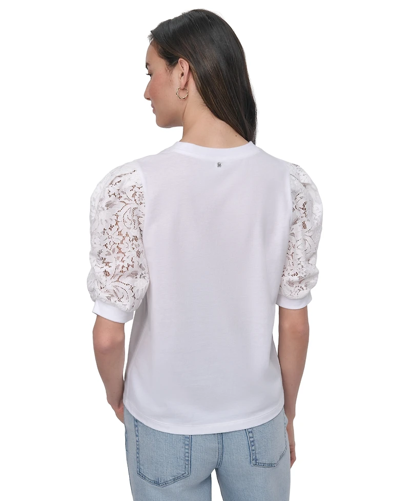 Dkny Jeans Women's Mixed Media Lace-Sleeve Top - IVY
