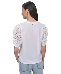 Dkny Jeans Women's Mixed Media Lace-Sleeve Top - IVY