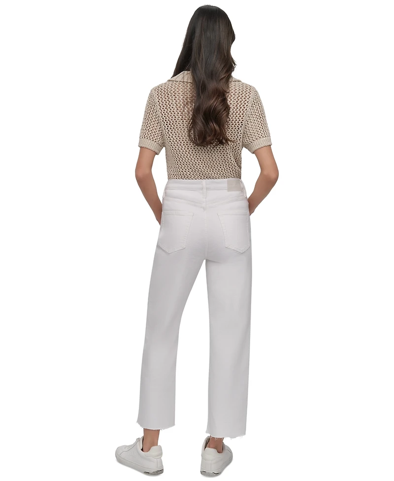 Dkny Jeans Women's High-Rise Classic Straight-Leg Raw-Hem - Wht