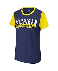 G-iii 4Her by Carl Banks Women's Navy Michigan Wolverines Racer Crewneck Ringer T-Shirt