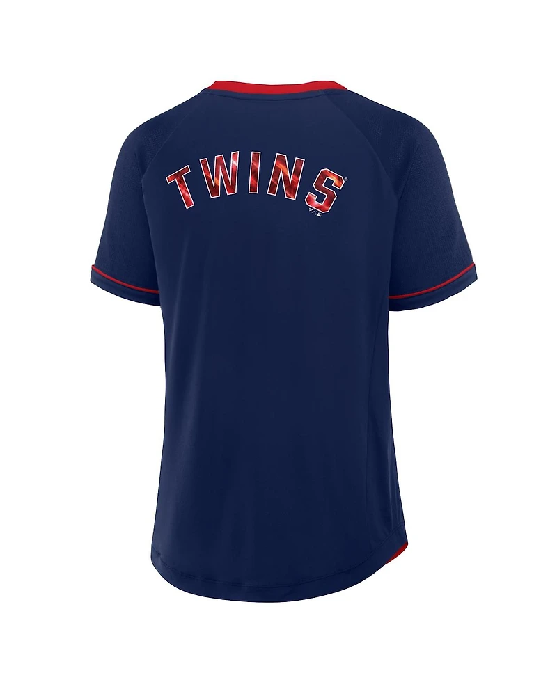 Fanatics Women's Navy Minnesota Twins League Diva Star Raglan V-Neck T-Shirt