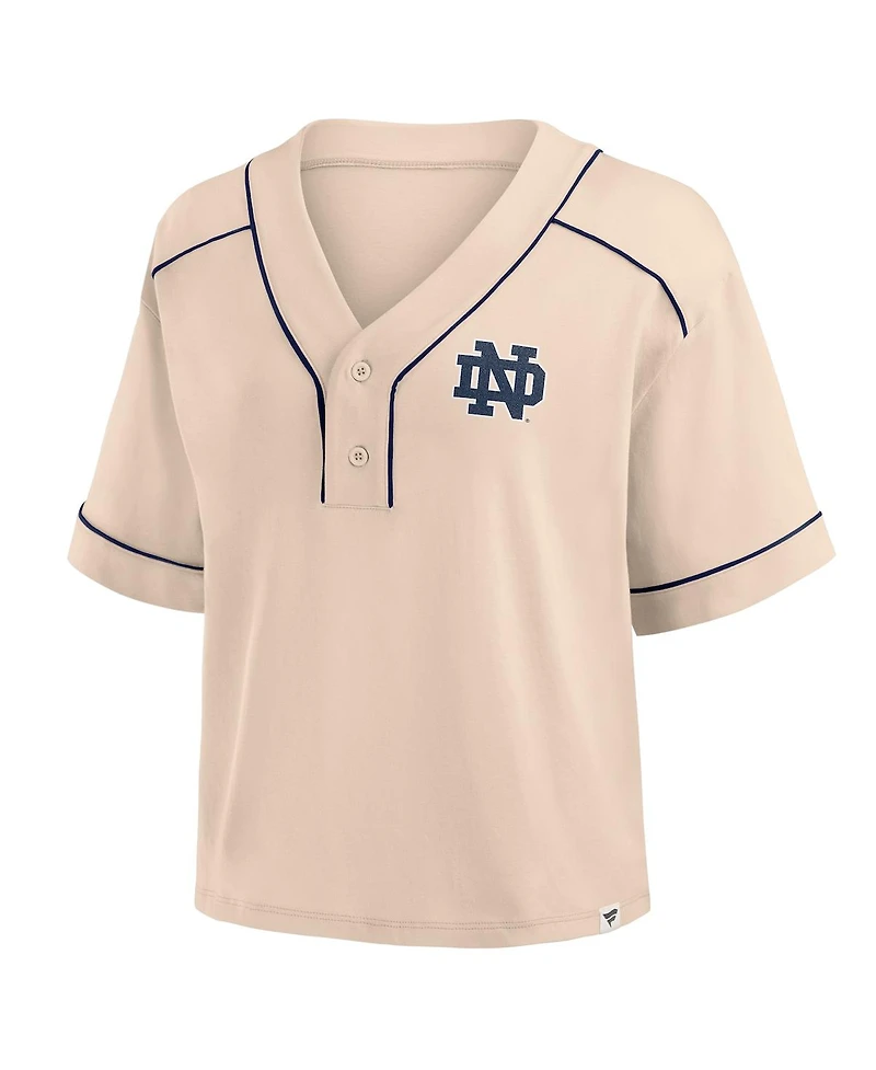 Fanatics Women's Tan Notre Dame Fighting Irish Oversized Dominant Force Midi V-Neck T-Shirt